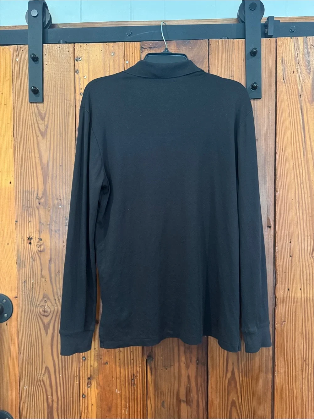 Ralph Lauren Black Long-Sleeve Polo with Brown Suede Accent - Men’s Medium